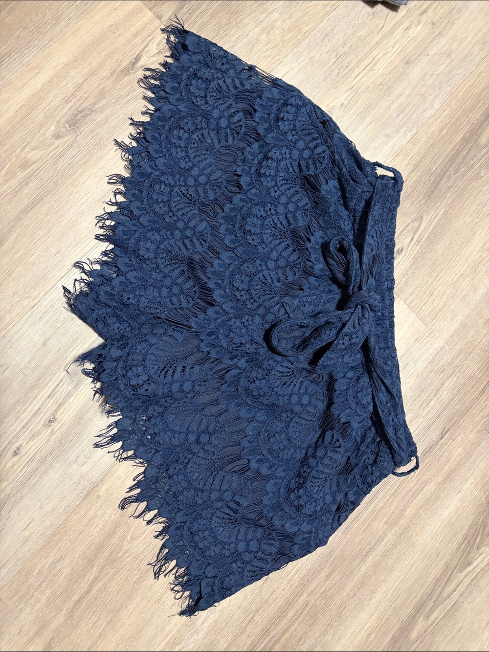 Lace Mini Skirt with Tie Waist - Navy